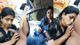 Telugu Mallu Milf Car Blowjob While Driving With BF Mms